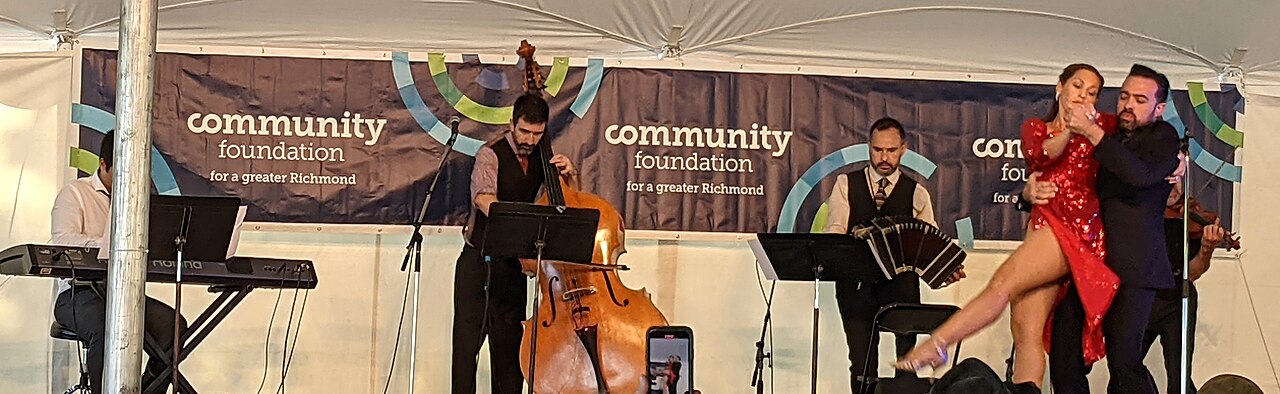 The Pedro Giraudo Tango Ensemble performing together on the Richmond Folk Festival stage.